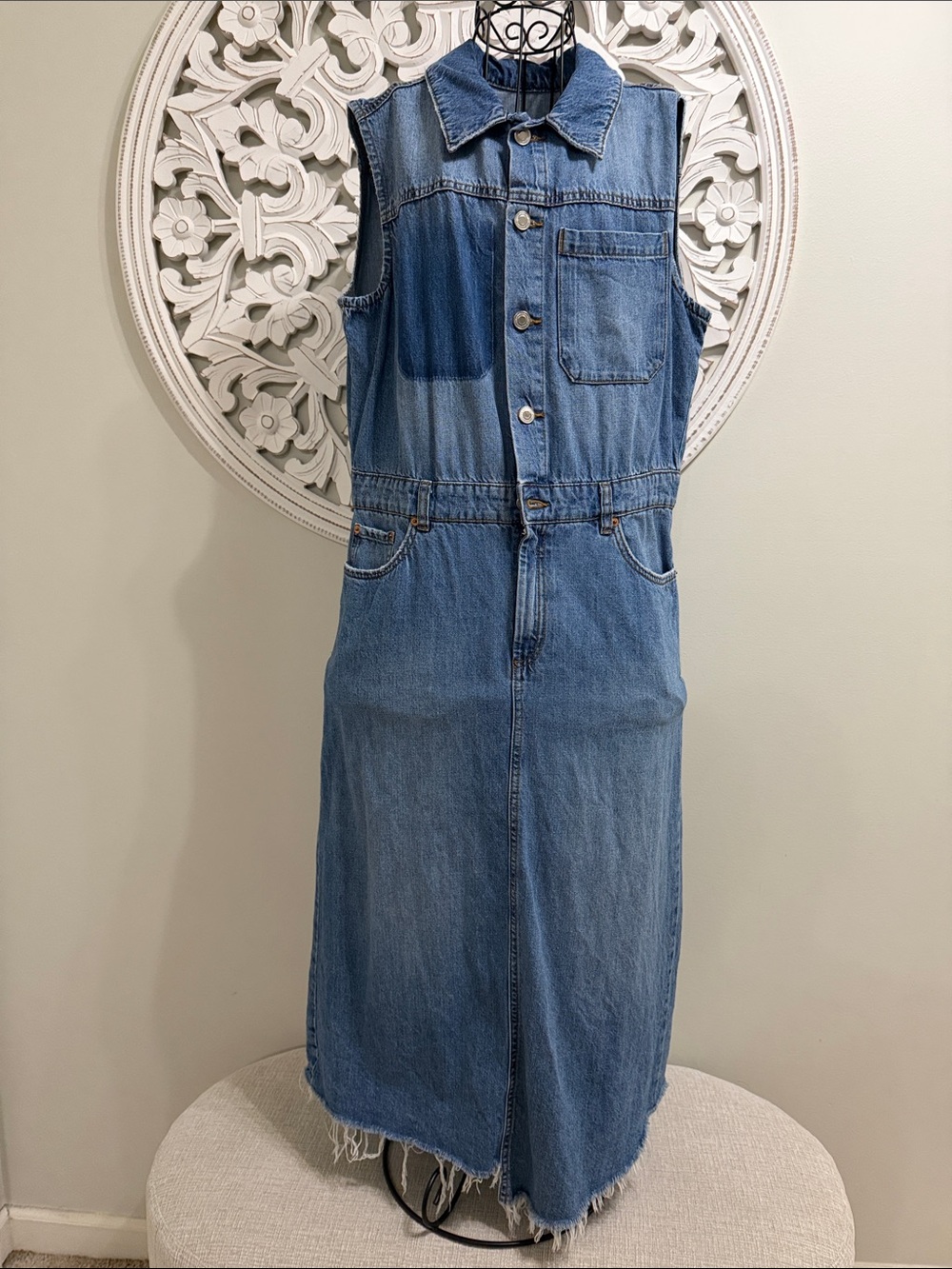 Zara Light Blue Denim Top with Label Detail